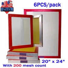 6 PACK 20" x 24" Aluminum Screen Printing Screens With 200 Yellow Mesh Count