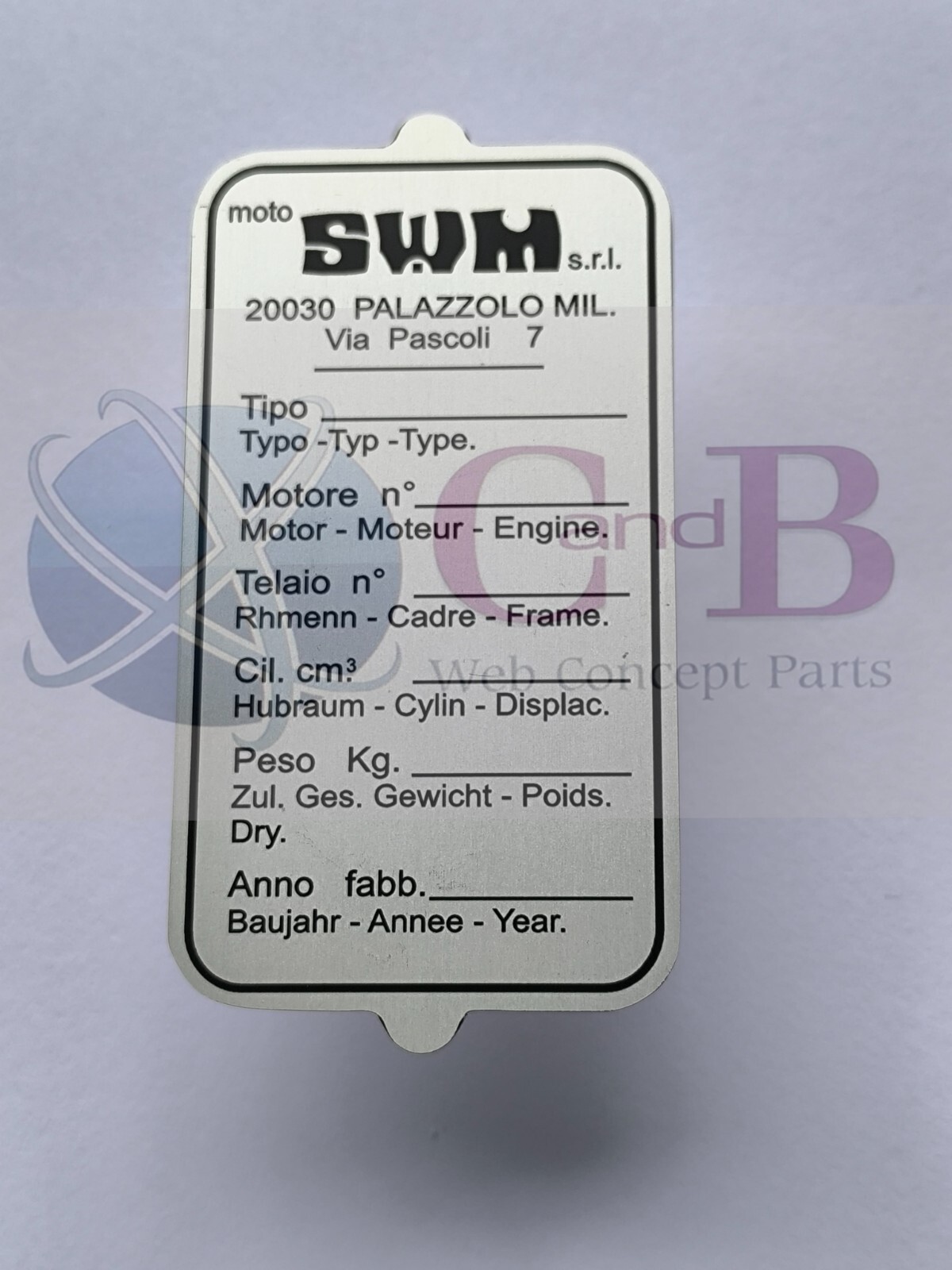 Plaque de cadre SWM pour moto tout-terrain de l'atelier de customisation mécanique