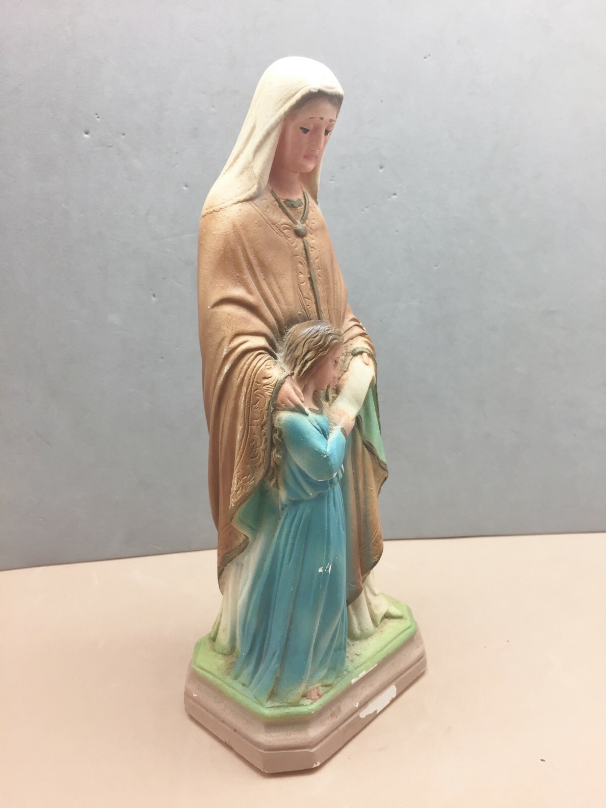 Saint St Anne & Child Mary Chalkware Figure Figurine Statue 8 1/2