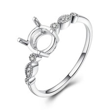 Vintage Wedding Semi Mount Round 6mm Natural SI/H Diamonds Ring Setting Silver