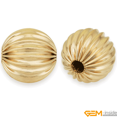 14K 18K Yellow Gold Filled Round Corrugated Loose Spacer Jewelry Making Beads - Picture 3 of 46