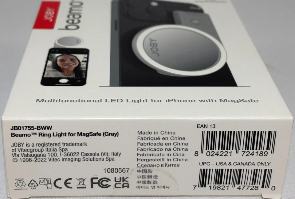 JOBY Beamo LED Ring Light Compatible with iPhone MagSafe or Universal Adapter - Image 4 of 4