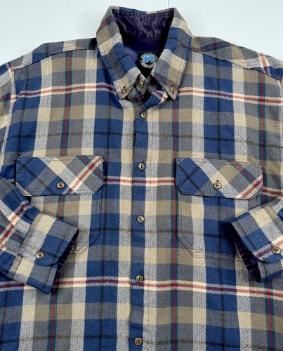 Vtg Swanndri Wool Flannel Shirt Jacket Blue Brown Red New Zealand Bush L RARE - Picture 4 of 11