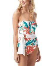  122 Vince Camuto White Printed Belted Strapless One Piece Swimsuit 12 yjl1022