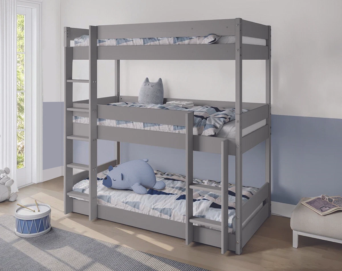 Triple High Sleeper Bunk Bed Kids Wooden Bed Frame Ladder 3FT Single Mattress