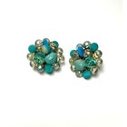 Vintage Blue Turquoise Faux Pearl Round Cluster Clip On Earrings 1"  — photo 3