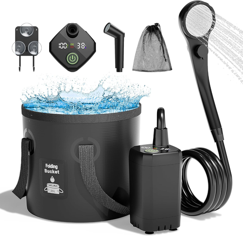 Ducha de camping portátil, bomba de ducha recargable de 6000 mAh, cabezal de ducha y 5 galones - Imagen 10 de 12