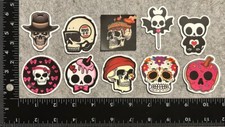 Lot of 10 Assorted Creepy Cute Skull Skeleton Halloween Stickers