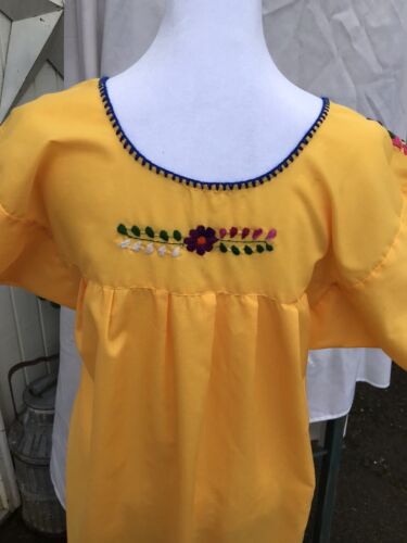 Vtg Yellow Mexican Floral Embroidered Traditional Midi Dress Puebla Mexico Small - Picture 6 of 17