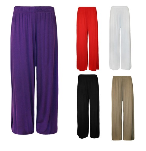 Fashion Oasis Ladies Womens Standard \u0026 Plus Size Plain Floral Palazzo Wide Leg Trousers