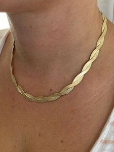 Authentic 14k Gold Plated Solid 925 Silver Twisted Braided Herringbone Necklace 16-20"
