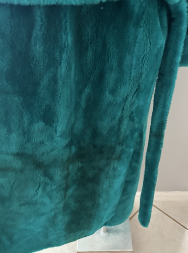 Vtg Faux Fur Robe Sz M Green Furry Plush Full Length Carriage Court Borglura ** - Picture 17 of 21