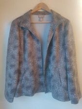 Chico's 3 Size 16 Open Front Blazer Cardigan Collar Pockets Gray Brown Print