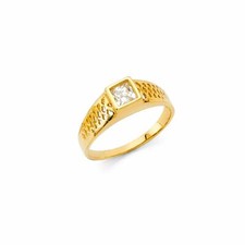 Real 14K Yellow Gold Baby Square Cubic Zirconia Babies Ring Band
