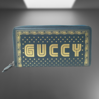 Authentic Gucci Round zipper Long Wallet 524338 Green Gold Color