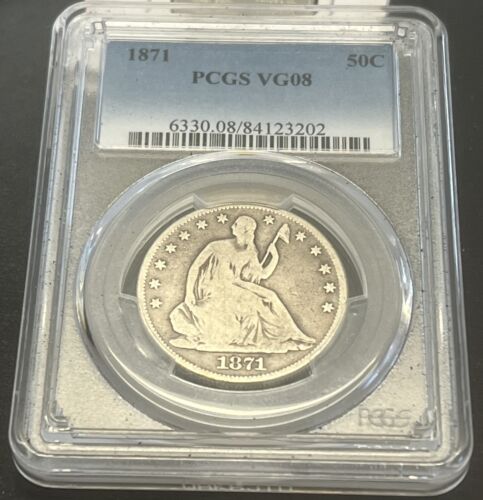 1871 SEATED LIBERTY SILVER HALF DOLLAR PCGS VG8 ACTUAL COIN #H384