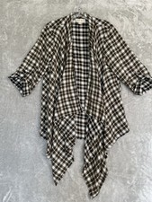 Knox Rose Plaid Cardigan Womens Medium 3/4 Sleeve Waterfall Front Raw Edges Boho