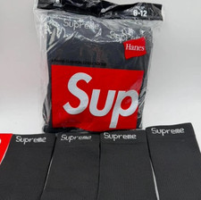 Supreme x Hanes Black Crew Socks 4 Pack Men s Size 6-12 Cotton Streetwear New