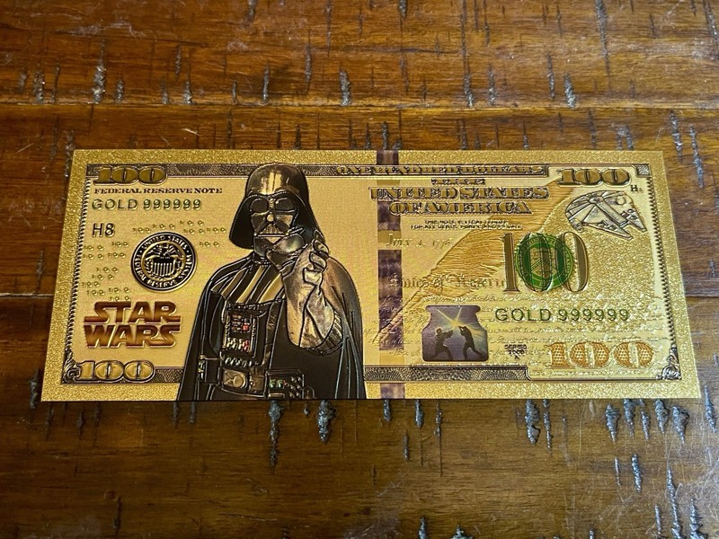 💫 Darth Vader Star Wars $100 24kt Gold Foil Plated Banknote