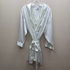 VTG Christian Dior Satin Robe Gown Set Lingerie Lace Trim Light Green Medium