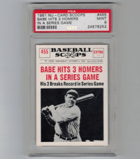 1961 NU-CARD SCOOPS BASEBALL BABE RUTH HITS 3 HOME RUNS #455 NY YANKEES PSA 9