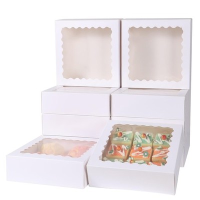 60 PCS White Cake Box Window Bakery Pastry Cookie Dessert Pie 6x6x2.5 Inch