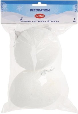 Koopman Christmas Snowball Globe Pendant 2-Pieces Set, 10 cm Size, White