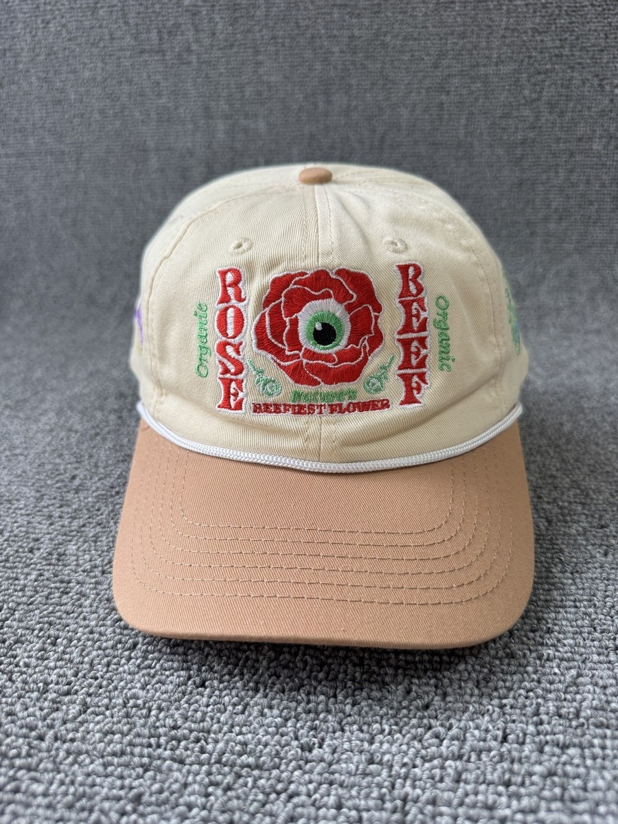 Meow Wolf Rose Beef Baseball Cap Snapback Cream Tan Curved Brim Hat