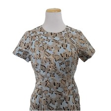 Vince Camuto Animal Print Metallic Sheath Dress Womens 8P Retro Leopard Cheetah