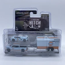 Greenlight Hitch & Tow Series Gulf Silverado Corvette enclosed hauler