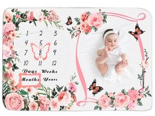 Baby Monthly Milestone Blanket for Baby Girl 59"x39" Floral Photo Prop Age Mi...