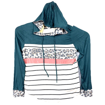 7th Ray Hoodie Womens Medium Leopard Striped Pullover Long Sleeve Animal Print