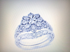 HALO ETERNITY ROUND GENUINE DIAMOND WEDDING ENGAGEMENT RING SET  BONUS SZ 5-9