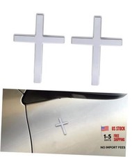 2PCS 3D Cross Stickers,Car Accessories Decals for Vehicles,Self Adhesive Silver