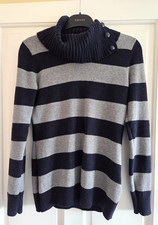 Damen blau & grau gestreifter Rollkragenpullover von Massimo Dutti Größe Medium