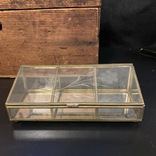 Vintage Floral Etched Beveled Glass And Brass Jewelry Trinket Mirrored Box