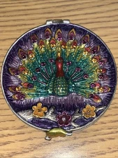 peacock closisonne enameled crystal Compact Mirror Jewels
