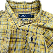 Vintage 90s Polo Ralph Lauren Classic Fit Yellow Blue Plaid Button Up Shirt L