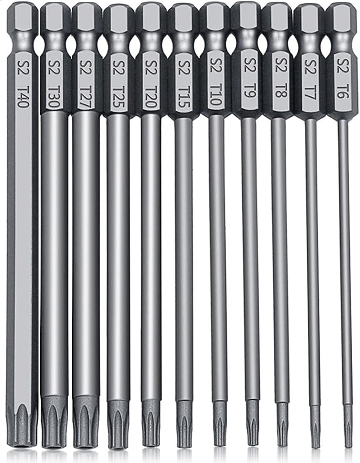 100mm Torx Screwdriver Bit Set - 11pcs Star Magnetic Security Star Bits T6-T40,