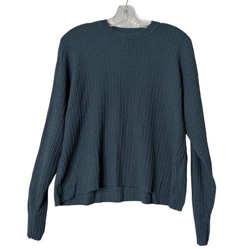 M.M. Lafleur The Tyler Pullover Top Womens S Deep Sea Blue Geo Micro Knit