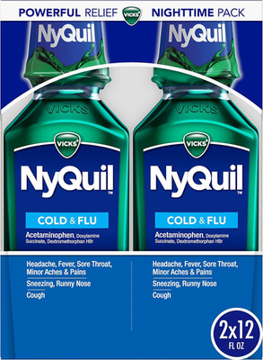 Vick Nyquil Cough Cold and Flu Nighttime Relief, Original Liquid, 2X12 Fl Oz