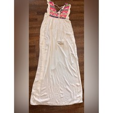 Nasty Gal Boho Maxi Dress Size Small White Embroidered Tassel Tie Sleeveless