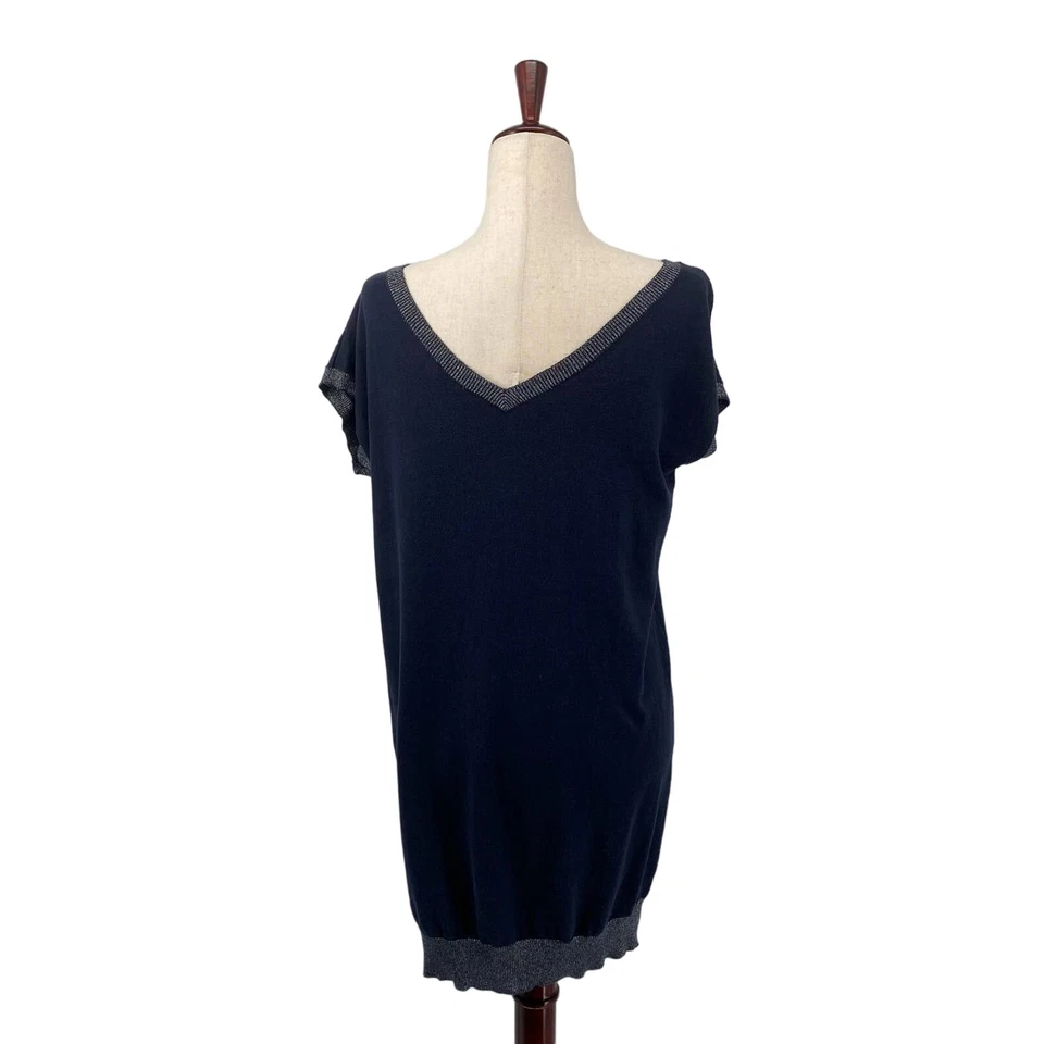 Paul Joe Hermana Cuello Redondo Manga Corta Coqueta Túnica Mini Suéter Vestido M Azul Foto 3 de 4