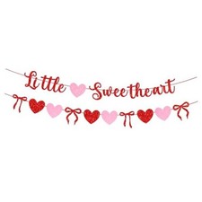 Valentine's Day Little Sweetheart Party Banner, Glitter Red Pink Heart and Bow