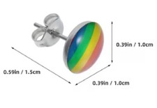 LGBT Gay Pride Earrings Stainless Stee Stud Pierced Ears Rainbow Silver E203 UK