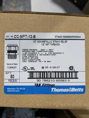 T&B CC-NPT-12-B 1/2'' Non-metallic Strain Relief 1/2'' NPT Threads (BOX OF 50)