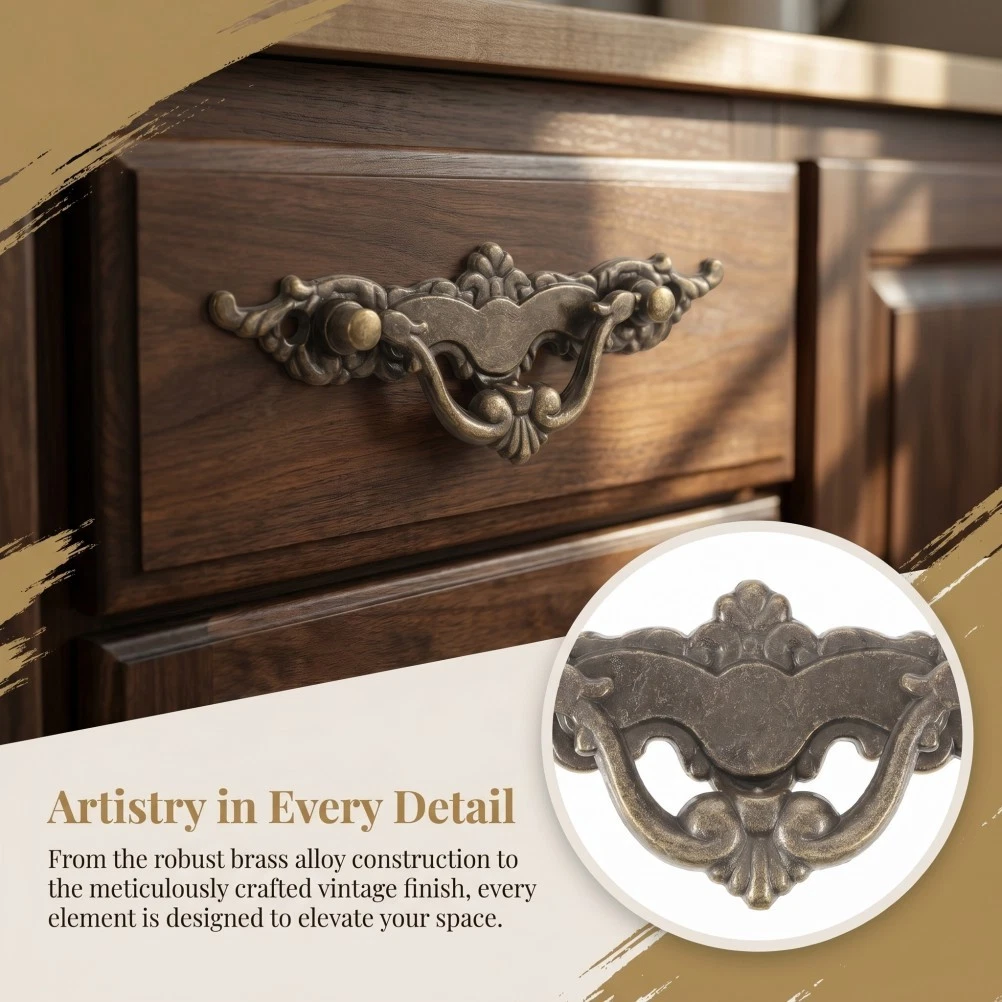 6 Pcs Vintage Cabinet Pull Handle Dresser Drawer Pulls Decorative Handles