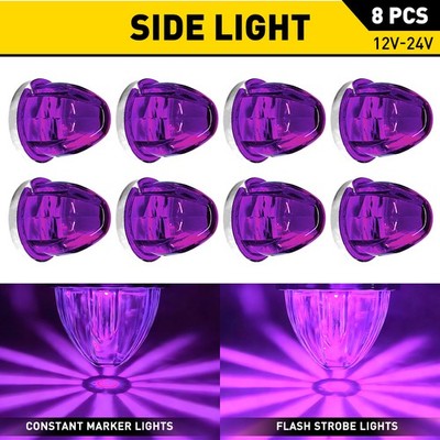 For Truck Trailer 8PCS Purple LED Watermelon Lights Strobe Mode IP67 Waterproof
