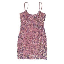 Lucy in the Sky Dress Small Pink Sequin Mini Spaghetti Strap Party
