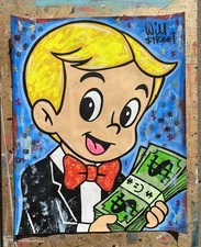 WILL STREET original painting 11x14/ Richie Rich Art Harvey comics banksy money